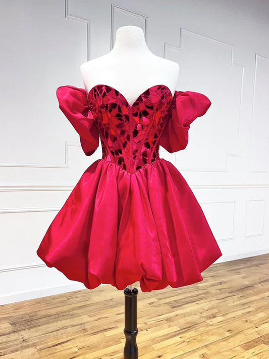 Mini/Short Red Satin Short Prom Dresses, Short Homecoming Dress     fg2231