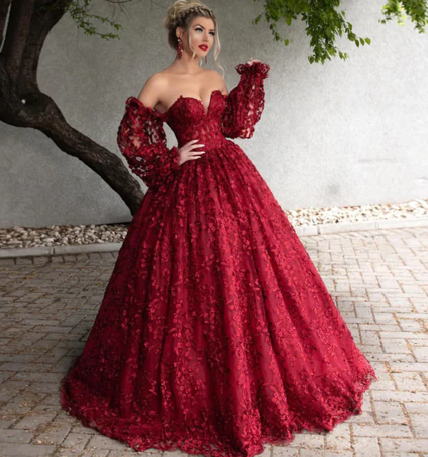 Elegant Lace Off Shoulder Ball Gowns Satin Dress For Wedding    fg1654