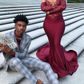 2023 Mermaid Burgundy Long Sleeves Stretchy Long With Appliques Prom Dresses       fg3135