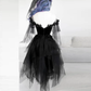 Black tulle lace short prom dress black lace cocktail dress    fg1882