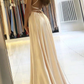 Simple champagne satin long prom dress champagne formal dress     fg1652