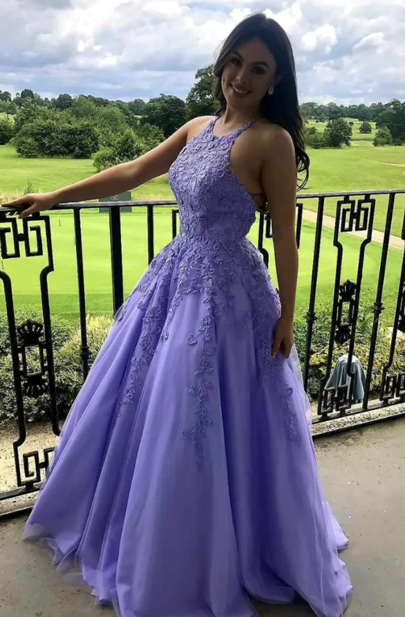 Purple Lace Long A line Prom Dress Evening Dress     fg1439