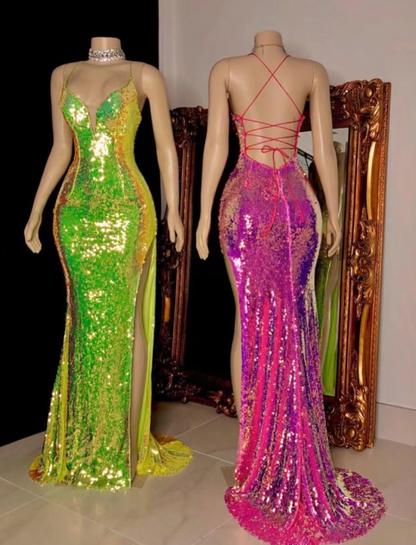 sparkly evening dresses long spaghetti strap sexy mermaid cheap prom dresses for women     fg1400