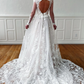 PLUNGING V-NECK SHEER LONG SLEEVES LACE WEDDING DRESS       fg1955