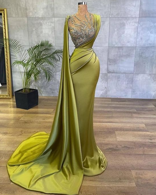 luxury formal dress, beaded evening dress, emerald green evening dress, mermaid prom dresses     fg1149