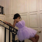 Light purple tulle mini prom dresses strapless pleated homecoming dress      fg1875