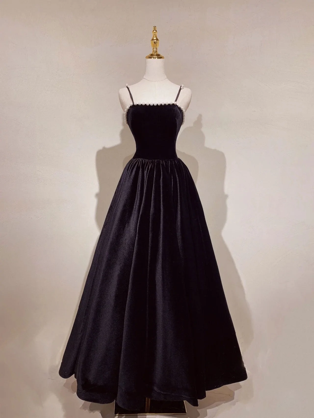 Simple black long prom dress, black evening dress     fg2937