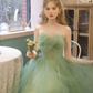 Green tulle lace tea length prom dress green tulle formal dress     fg1916