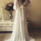 2023 Cheap A Line V Neck Lace Sleeves Back Bowknot Wedding Dresses      fg1956