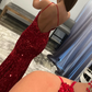 Burgundy Sequins Mermaid Long Prom Dress     fg1270