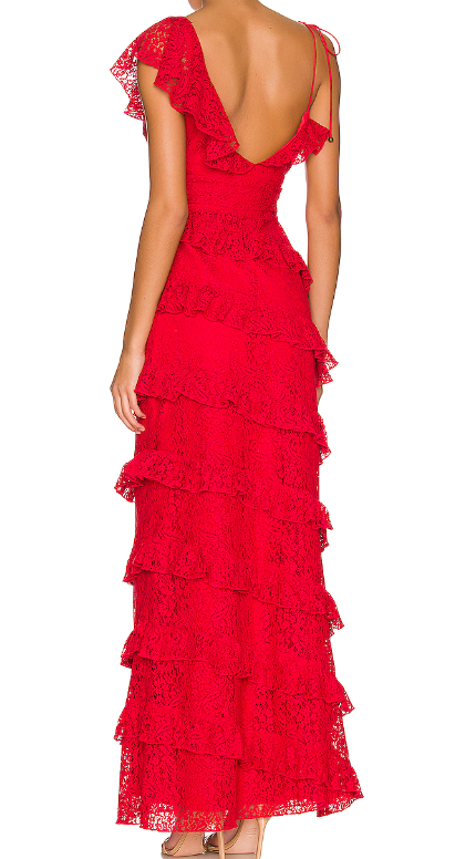 long red prom dresses, sexy lace evening dress with slit      fg833
