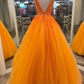 Gorgeous Orange V-Neck Floral Tulle Long Prom Dress    fg3198