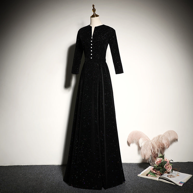 Black velvet evening dress 2022 new long-sleeved prom dress      fg181