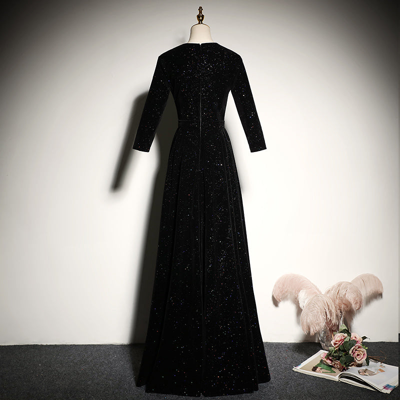 Black velvet evening dress 2022 new long-sleeved prom dress      fg181