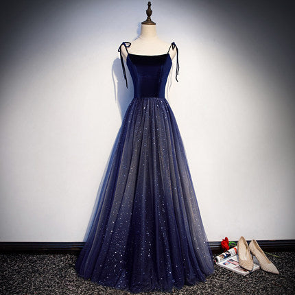 Simple A line Prom Dresses Navy Blue Tulle Evening Dress Bridesmaid dress   fg228