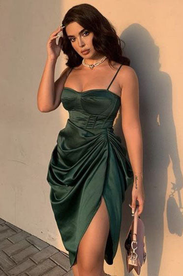 Sexy Dark Green Spaghetti Straps Sheath Short Prom Dresses, Homecoming Dresses    fg243