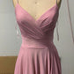 Pink V-neck long prom dress A-line evening dress     fg25