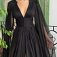 Black V-neck chiffon long prom dress A-line evening dress     fg259