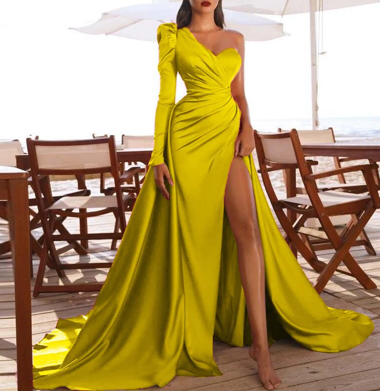 One-shoulder Long Sleeve Cocktail Dress Long Prom Dress Party Dress With Split   fg342