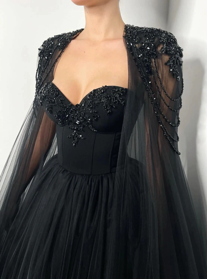 Black romantic wedding dress Black crystal beaded corset wedding tulle dress, elegant beaded bride dress   fg362