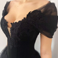 Princess Black Gothic Coret Tulle Prom Dress, Elegant Black Formal Gown    fg364
