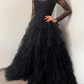 Black ruffle skirt tulle lace wedding gown prom dress long formal gowns      fg366