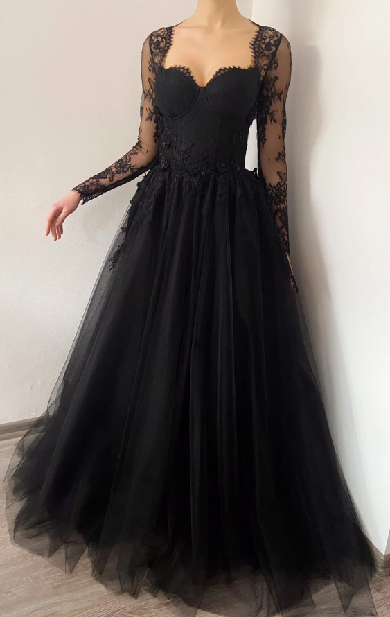 Black wedding dress 3D lace floral tulle dress, Prom Dresses,Formal Evening Dresses       fg371