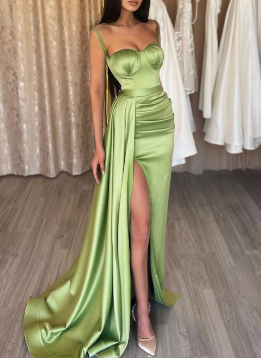 Simple sweetheart neck green tulle formal dress, green evening dress      fg373