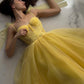 Yellow tulle long prom dress A line evening dress     fg40