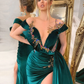 Off The Shoulder Velvet Unique Long Prom Dress With Appliques      fg407