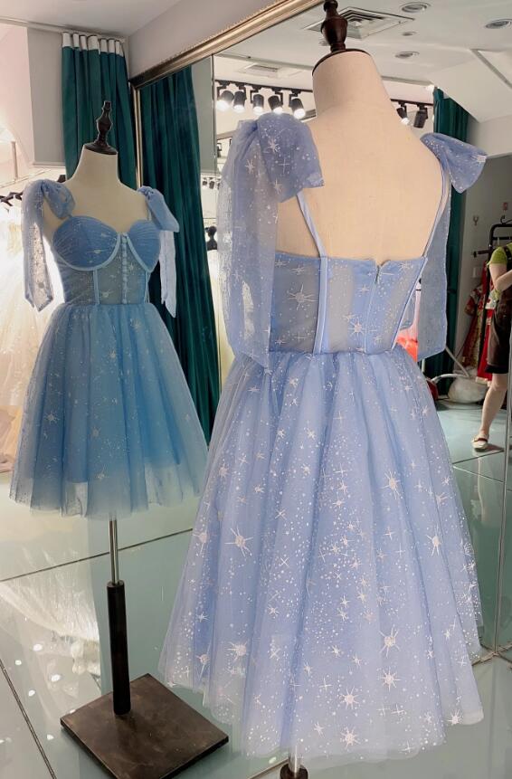 Lovely Blue Short Tulle Homecoming Dress Prom Dresses, Blue Evening Dresses     fg425