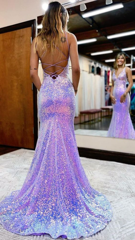 Plunging V-Neck Sequins Sparkly Prom Dress       fg49