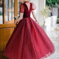 BURGUNDY TULLE SHORT PROM DRESS A LINE EVENING DRESS       fg528