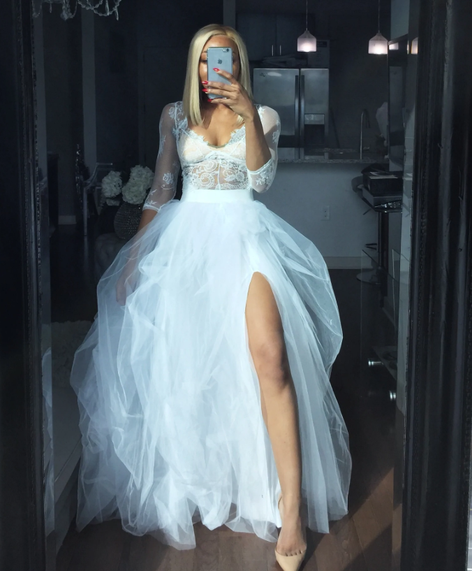 White Lace Tulle Prom Dress Unique Prom Dress       fg567