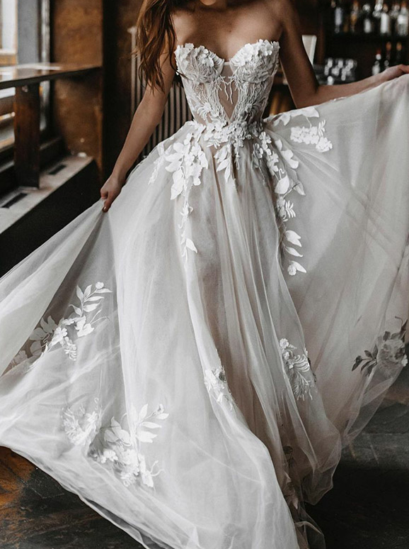 Embroidered Lace Bandeau Wedding Dress Maxi Dress     fg603