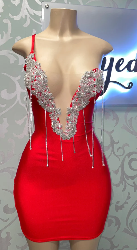 Red dress with rhinestones diamonds short homecoming dresses, short cocktail dresses    fg672