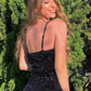 Spaghetti Strap Mermaid Black Sequin Prom Dress with Slit       fg738