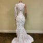 Sparkly Elegant Evening Dresses 2022 Sexy Mermaid Single Long Sleeve White Sequin African Black Girl High Slit Prom Dress     fg79