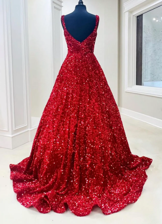 Sequin Backless A-Line Long Prom Gown        fg951