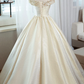 Champagne satin lace long ball gown dress formal dress       fg957